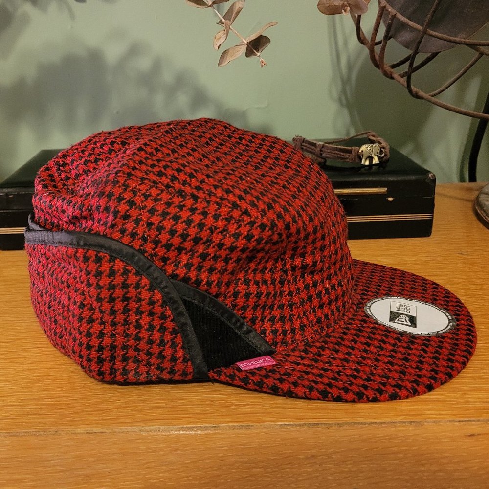 MISKA WOOL NEW ERA FITTED WINTER EAR FLAP DOG HOUNDSTOOTH BASEBALL CAP HAT 7 1/4